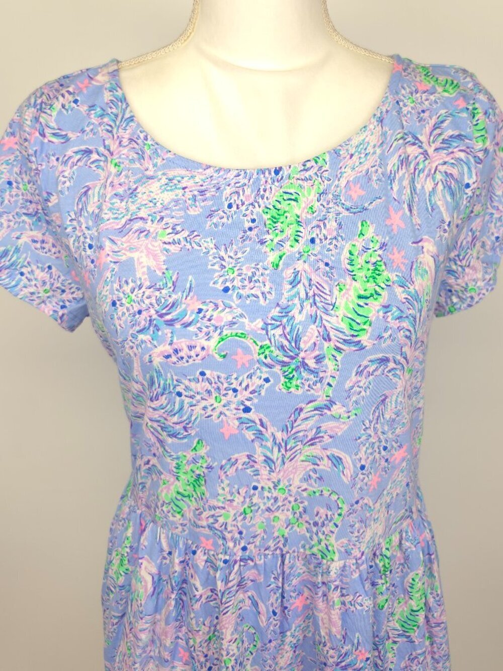 NWOT Lilly Pulitzer Geanna Short Sleeve Dress Blue Peri The Turtle Package Large - Picture 7 of 10